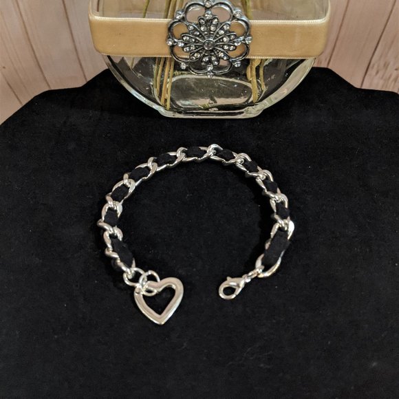 Sterling Silver Heart Link Ribbon Bracelet - Picture 3 of 4